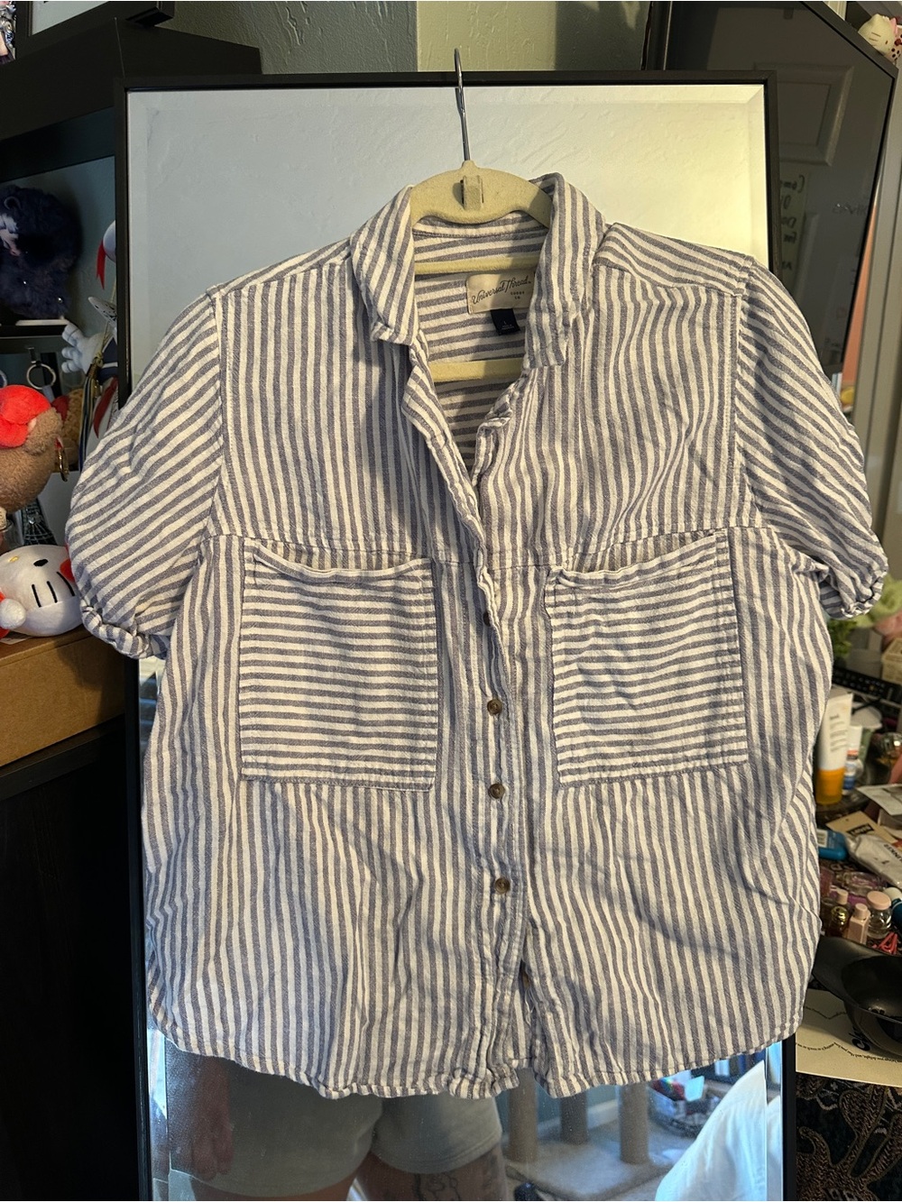 Universal Thread Light Blue and White Linen Button Up Shirt